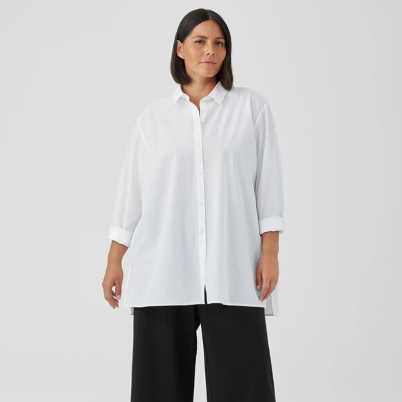 EILEEN FISHER NWT Washed Organic Cotton Poplin Classic Collar Shirt, White, 3X - Picture 1 of 9